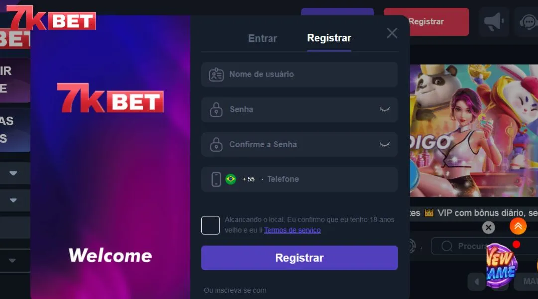 Instruções para criar uma conta 7KBET